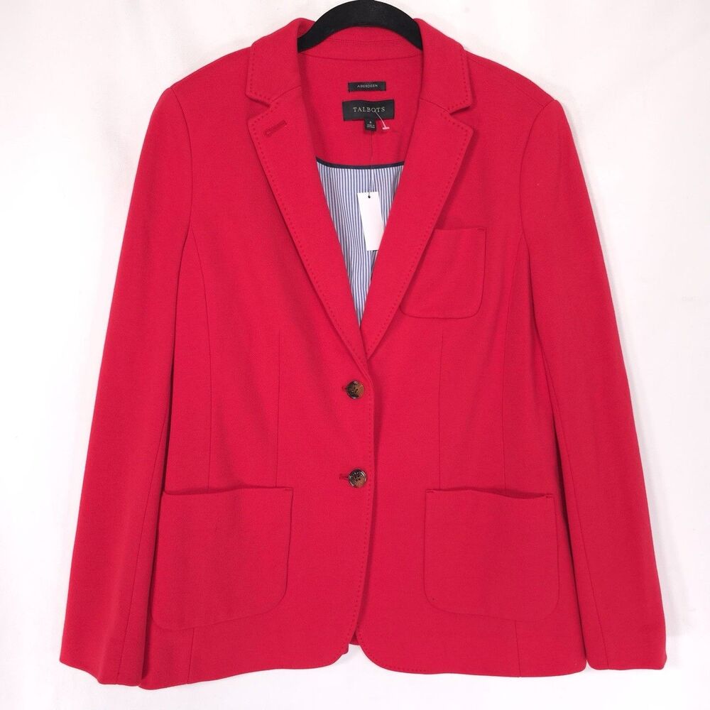 TALBOTS Women’s New 8 Lined Blazer Jacket Aberdeen Red Career Cotton Blend